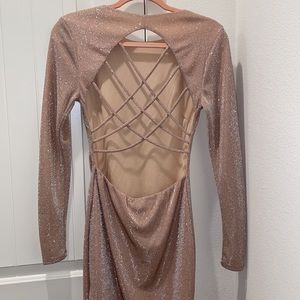 Windsor Long Sleeve Glitter Dress With Open Back